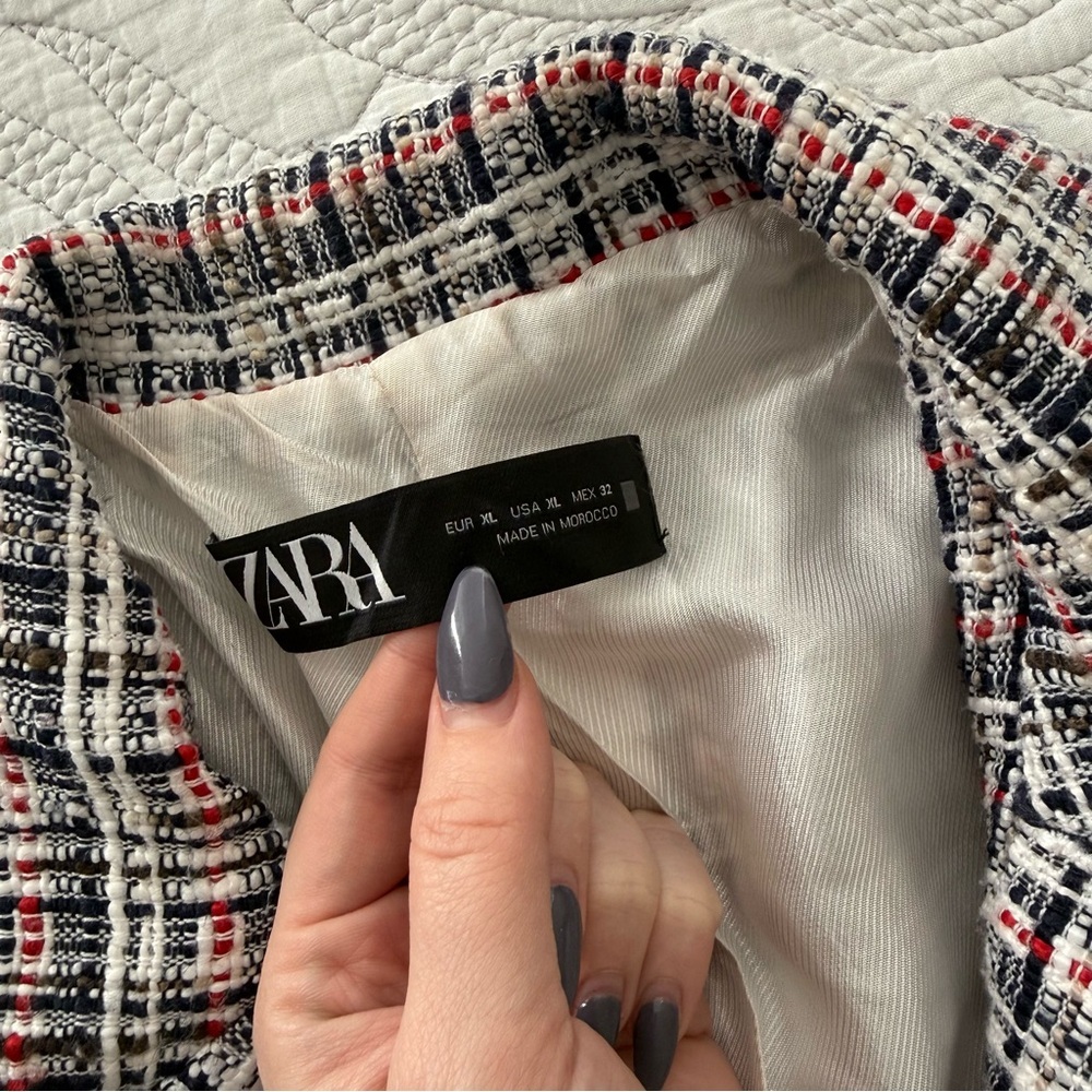Zara - Textured Double Breasted Tweed Blazer - Blue/White/Red - Picture 7 of 16